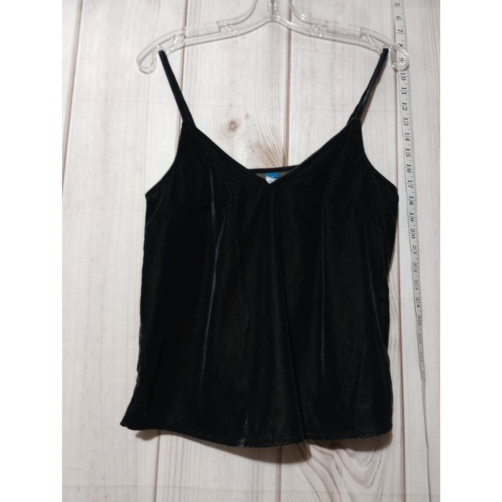 Old Navy Velvet Cami Tank Top Womens Small Black Sleeveless Strappy Slit Detail